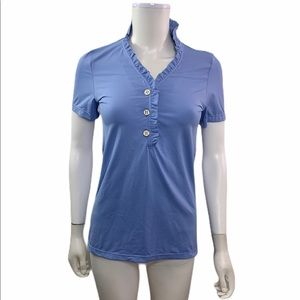 Missy Maude  Blue Ruffle Neck Shirt
